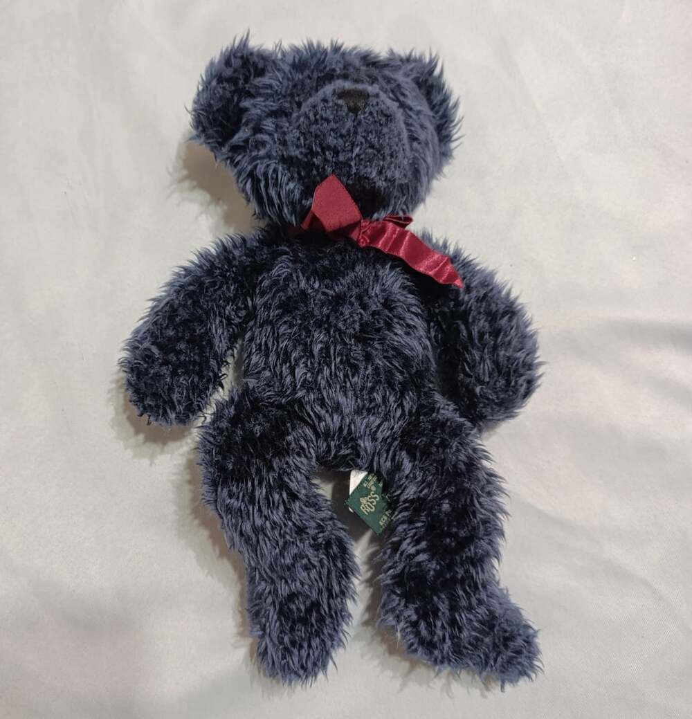 Russ Barnaby Blue Plush Teddy Bear Red Ribbon